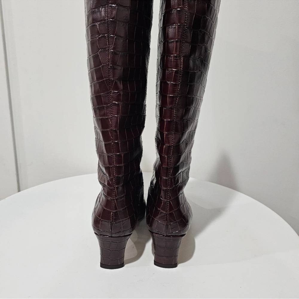 RARE Staud Wally Croc Embossed Leather Boots - Picture 5 of 7